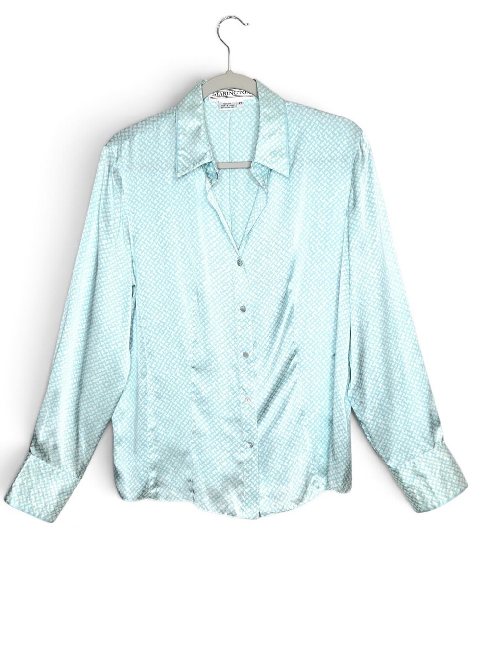 Starington button front top. Aqua/white Size 12